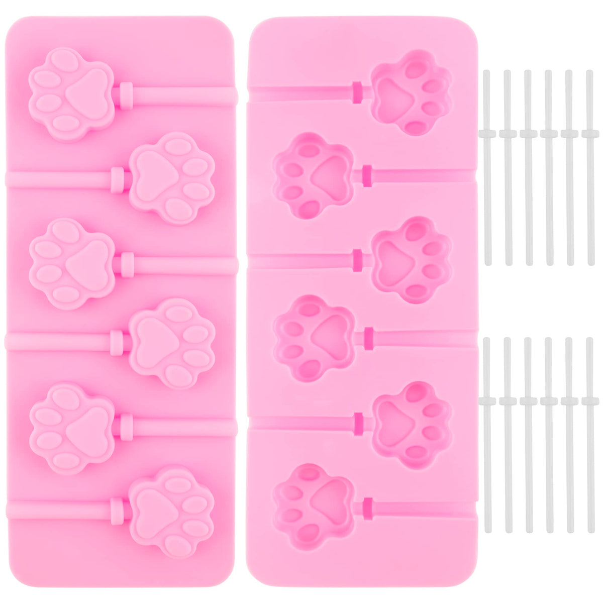 Auear, 2 Pack Paw Silicone Lollipops Mold With Sticks 6-Capacity Chocolate Hard Candy Mold Cat Dog Pet Paw Print Ice Cream Makin