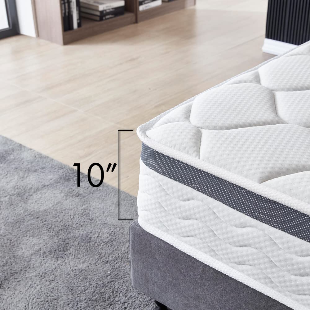 Queen Size Mattress - 10 Inch Cool Memory Foam & Spring Hybrid Mattress With Breathable Cover -Comfort Plush Euro Pillow Top - R