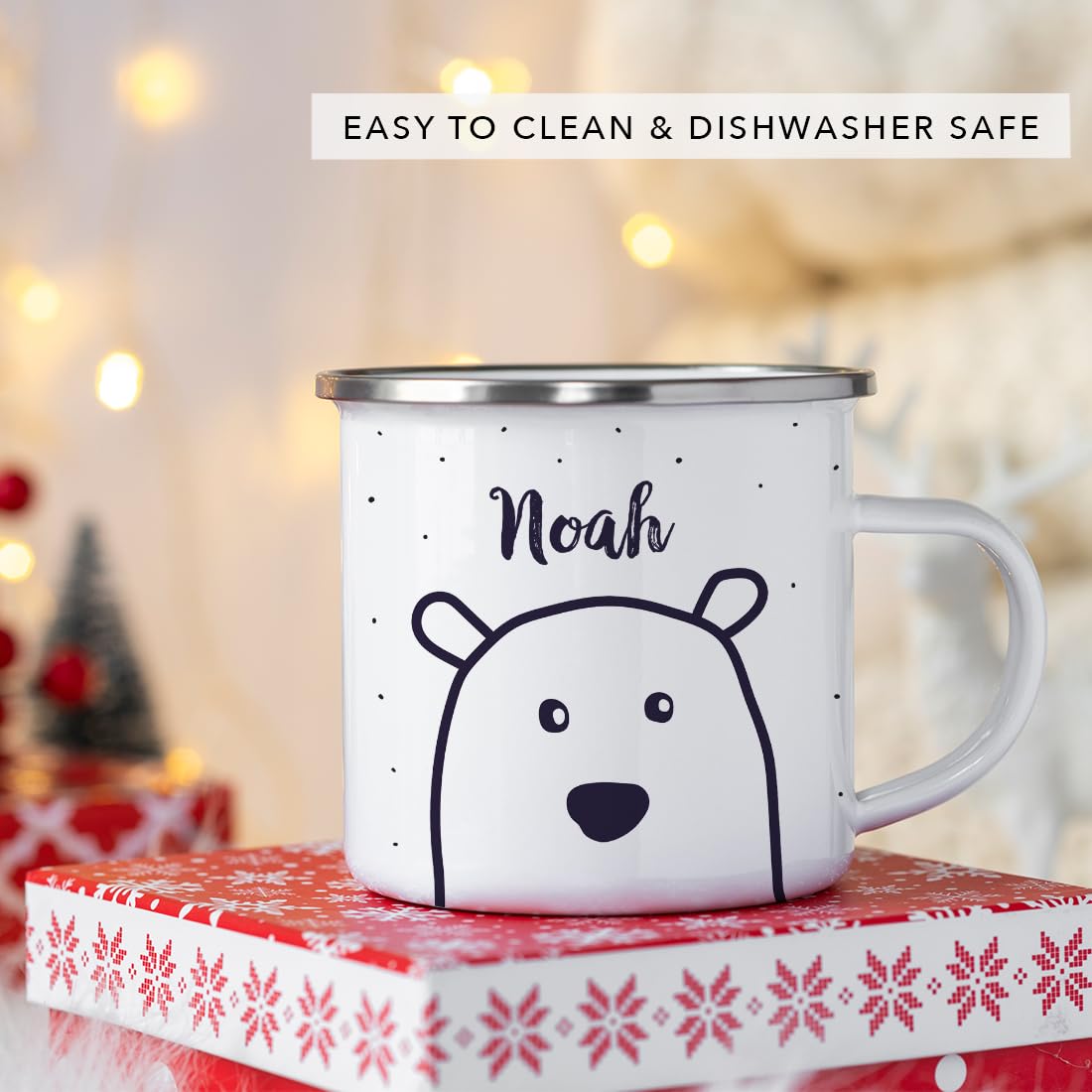 Andaz Press Personalized 11Oz. Christmas Hot Chocolate Stainless Steel Campfire Coffee Mug Gift, Polar Bear, 1-Pack, Custom Name