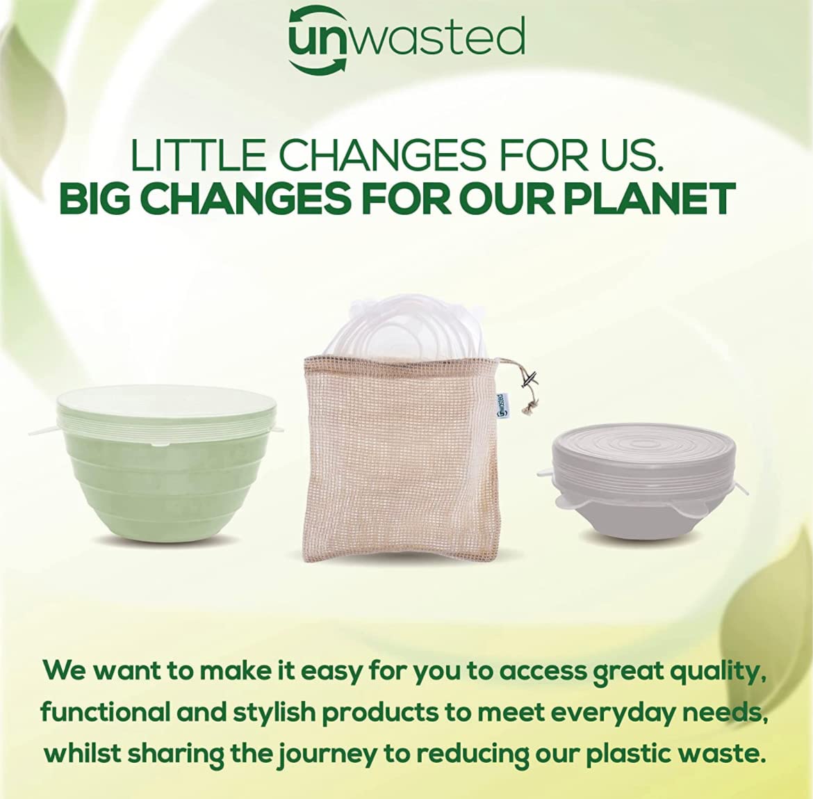 Unwasted Reusable Silicone Lids - Versatile Freezer To Microwave Cover For Food - Leak-Proof Silicone Stretch Lids For 8    - 11