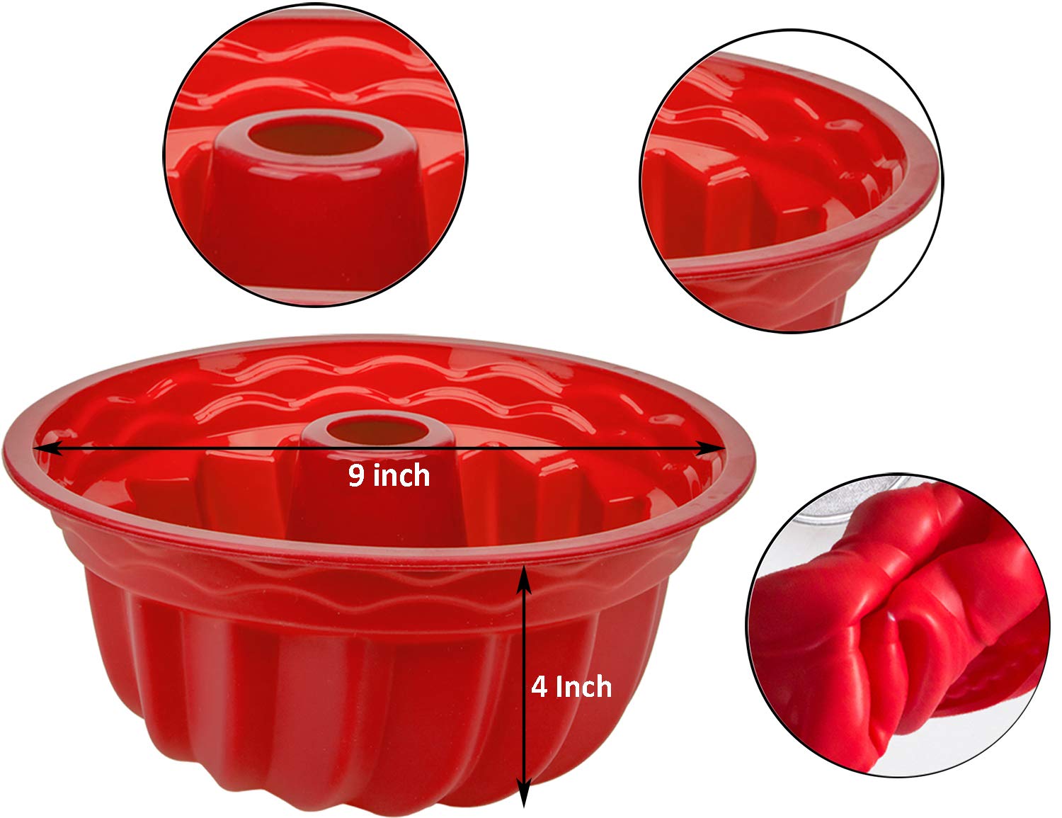 Nicunom 4 Pack 9 Inch Silicone Fluted Tube Pans, Non-Stick Baking Molds Silicone Round Baking Pans, Bpa Free Bakeware For Cake,