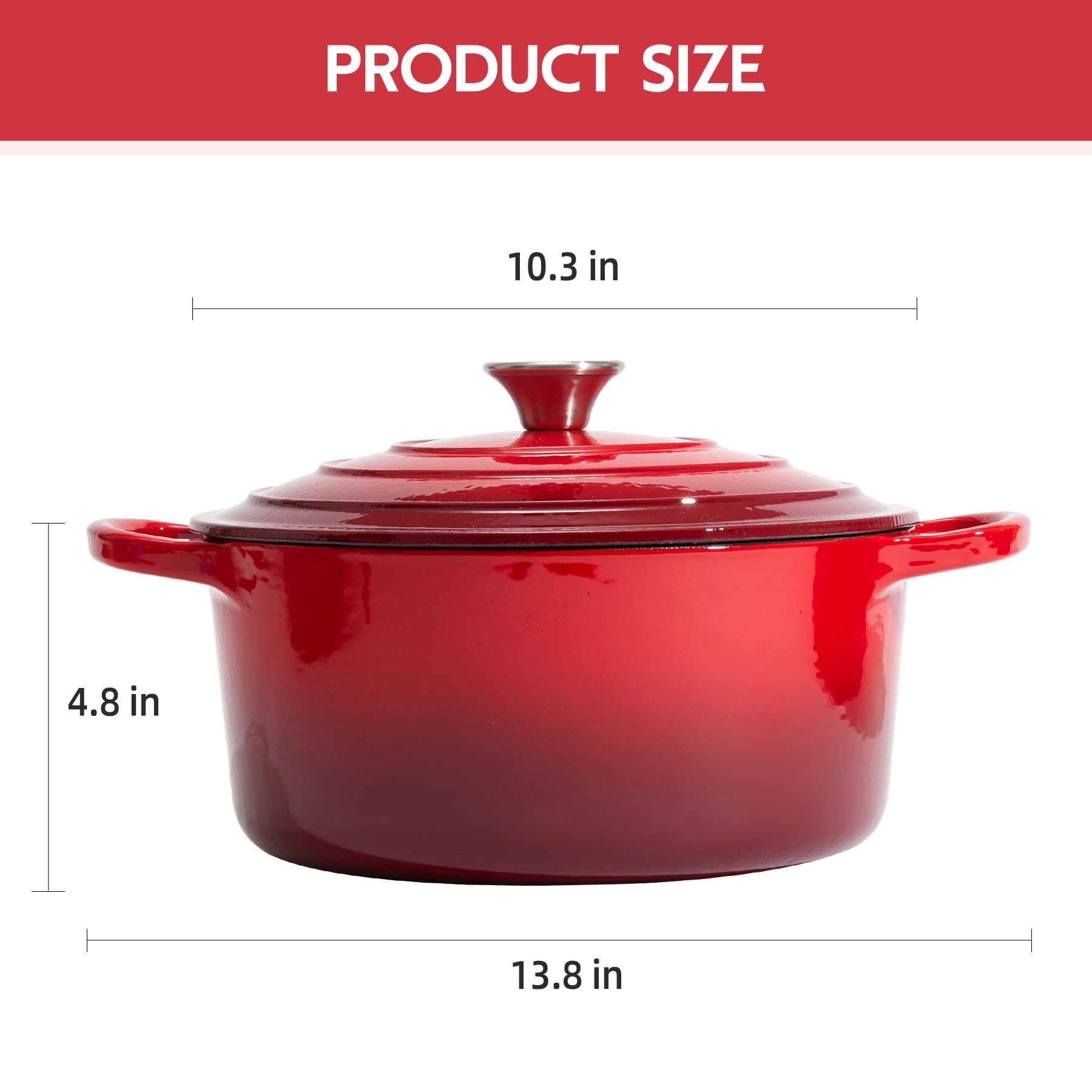 6 Quart Enameled Cast Iron Dutch Oven With Lid - Big Dual Handles - Oven Safe Up To 500F - Classic Round Pot For Versatile Cooki