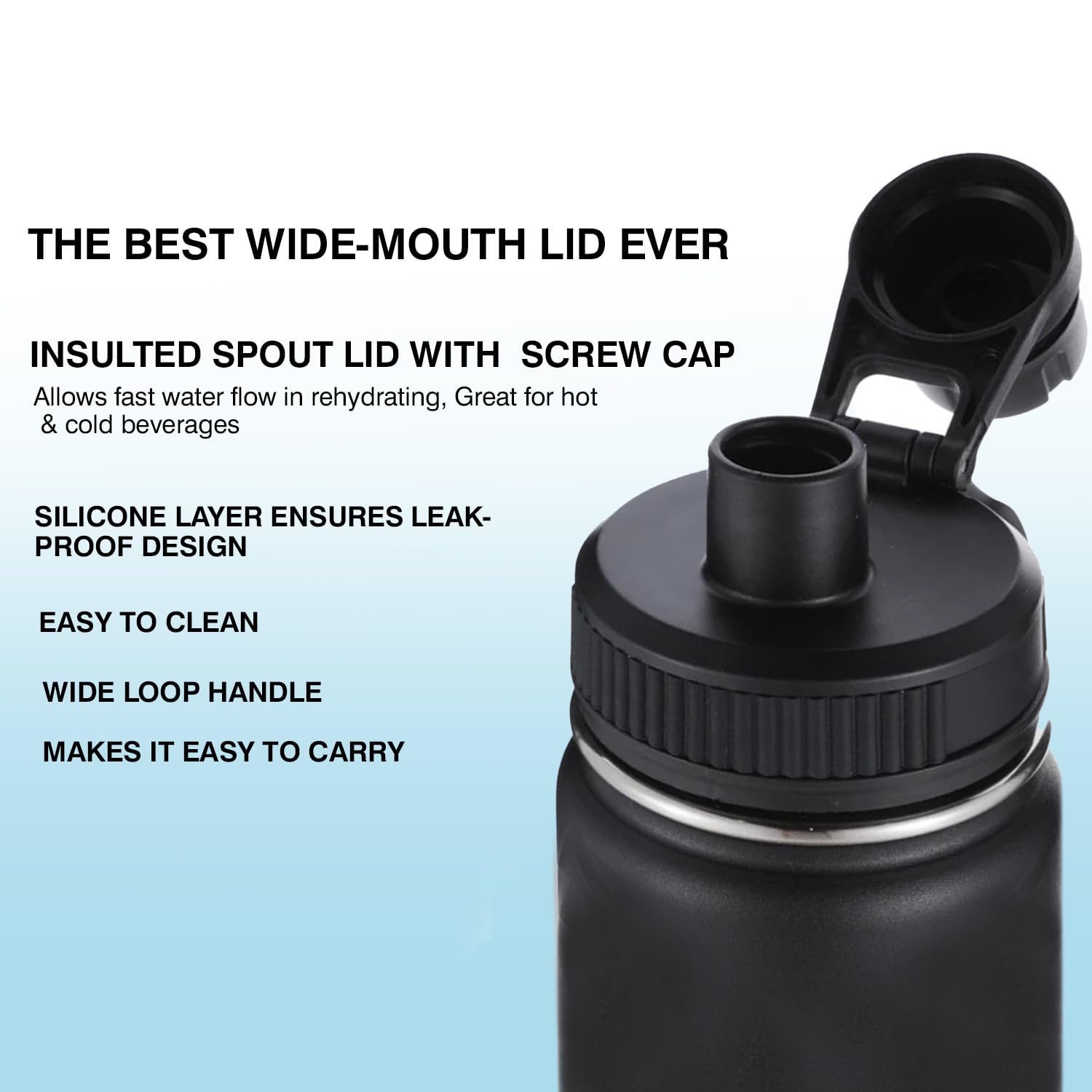 Ben Din Insulated Stainless Steel Water Bottle - 22 Oz Spout Lid - Leak Proof, Sports, Bike & Gym Bottles For Men And Women - Re