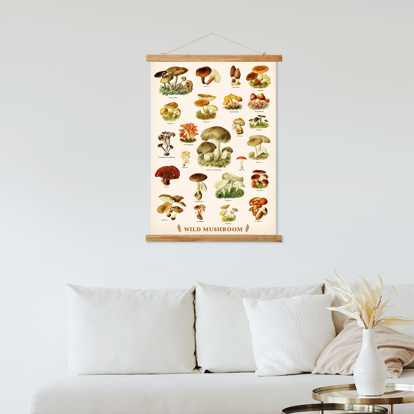 Ovfovy Vintage Mushroom Poster With Wooden Frame, Retro Botanical Educational Art Chart - Cute Style Wall Hanging For Home Class
