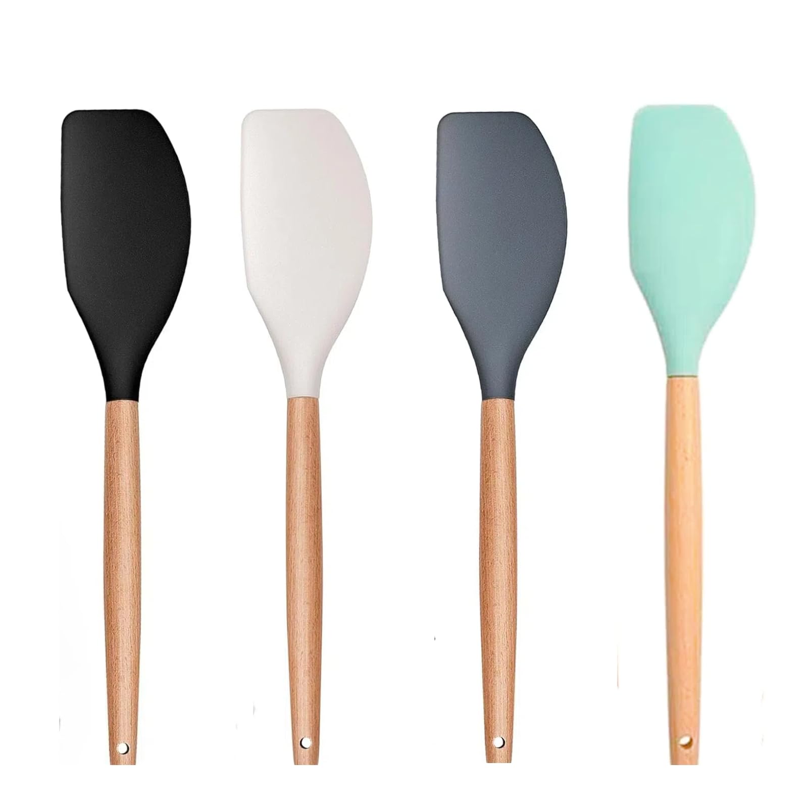 LorisArm Large Wooden Handle Spatula Set, 12 Rubber Spatula 4Pack Nonstick Silicone Spatulas for Baking Cooking and Mixing, Ja