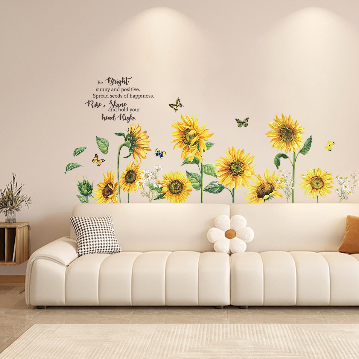 Sunflower Wall Stickers, Holengs Inspirational Quotes Sunflower Wall Decals, Sunflower Yellow Flowers Butterfly Garden Diy Art W