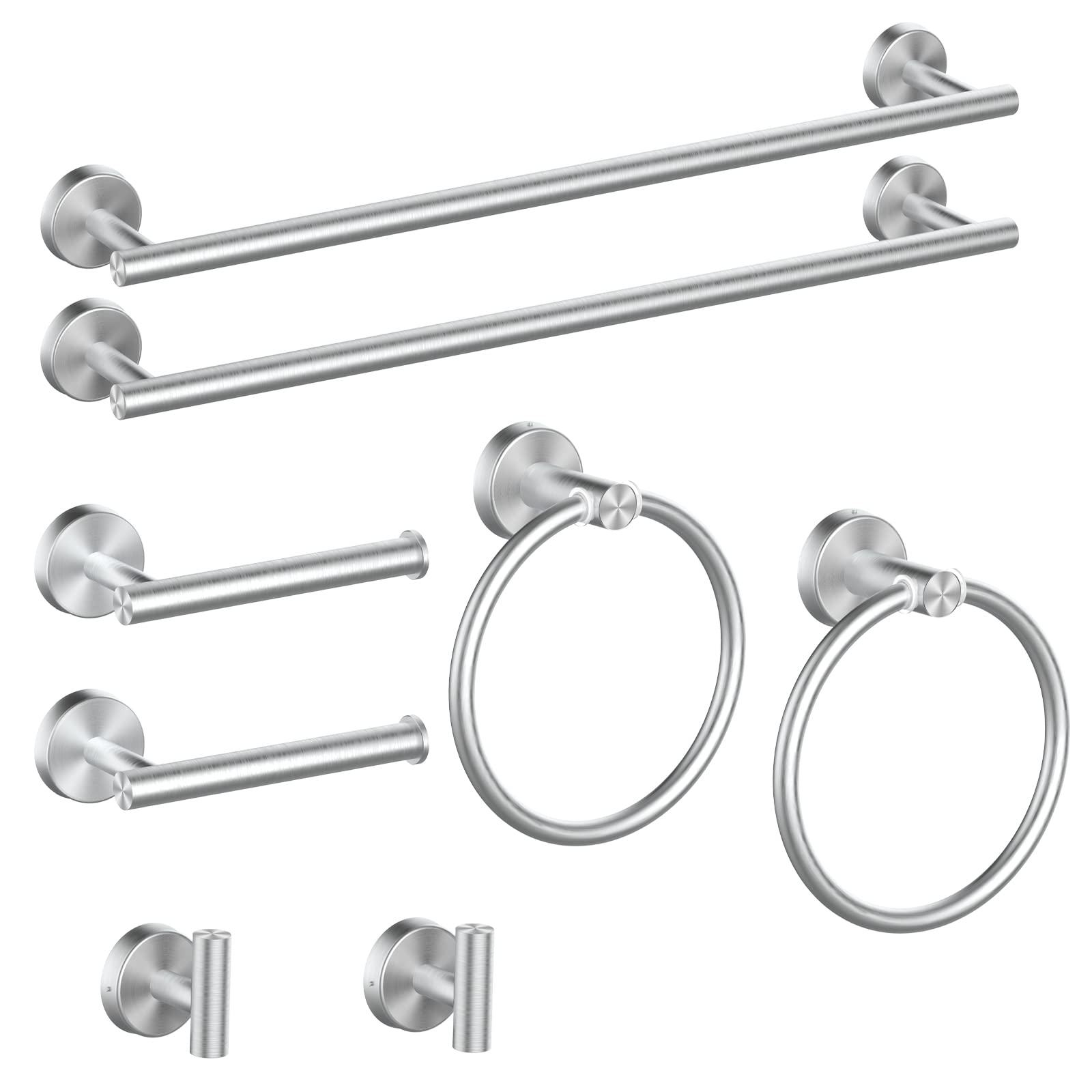 Cilee 8 Piece Brushed Nickel Bathroom Hardware Set, 24Inch Bathroom Towel Bar+Towel Ring+Toilet Paper Holder+ Robe Towel Hook, S