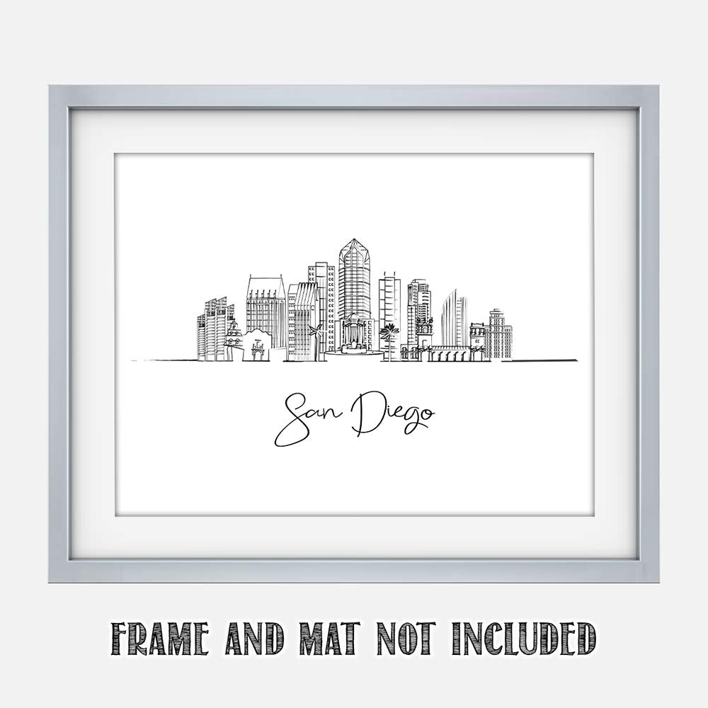 San Diego City, California State City Line Art Skyline Landscape - Usa Travel Adventures & Vacation Cityscape Wall Art Decor- Un