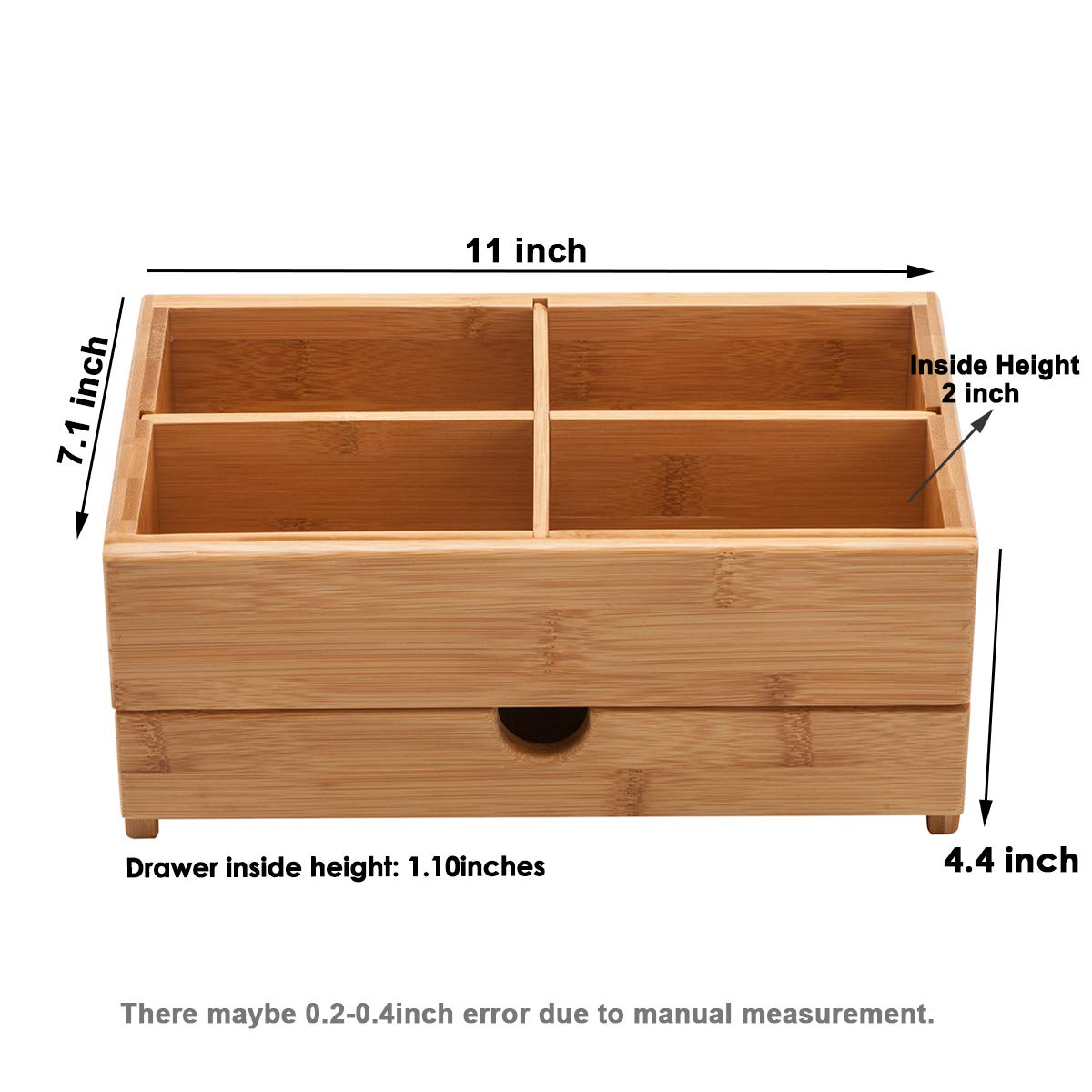 GOBAM Bamboo Makeup Organizer - Large Natural Wooden Storage with Drawer for Bathroom, Bedroom, Vanity & Dresser - Model 102