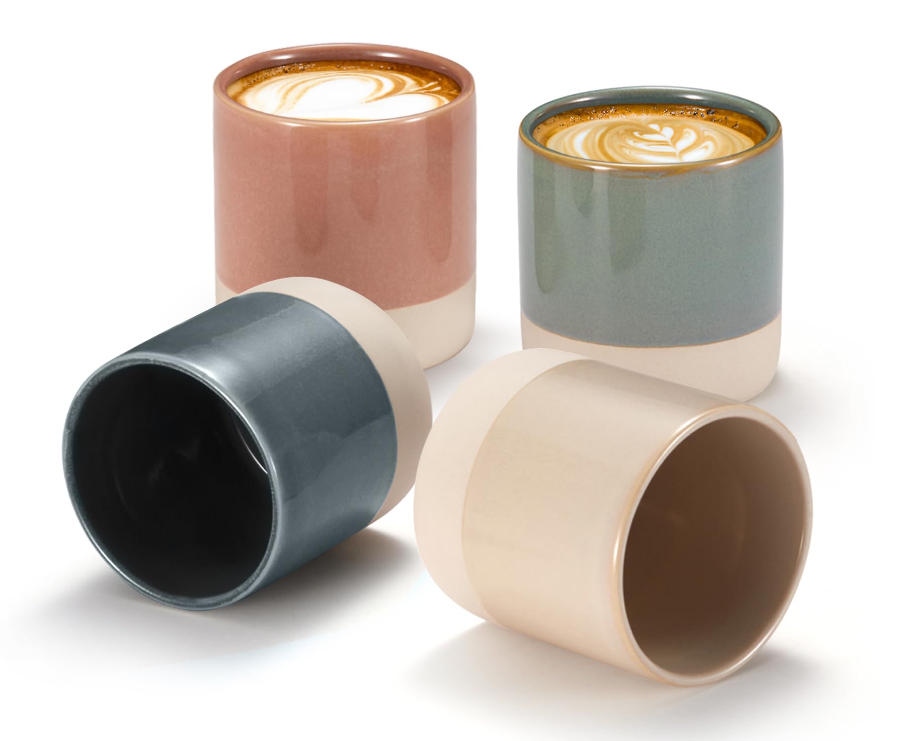 KooK Latte Cups, Ceramic Artisanal Stoneware, No Handle, Japanese Tea Cups, For Coffee, Tea, Cocoa, Microwave and Dishwasher Saf