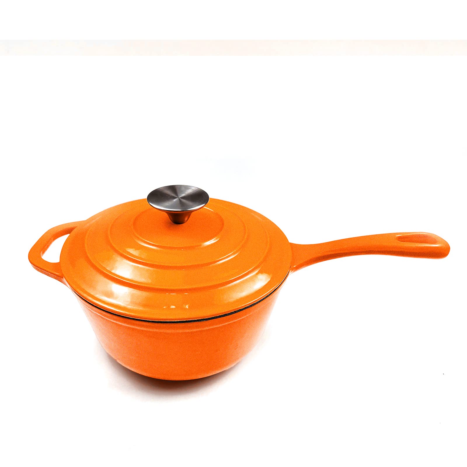 Hawok Enameled Cast Iron Saucepan, 2Qt Saucepan With Lid And Long Handle, Orange