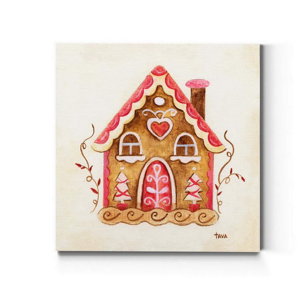 Renditions Gallery Pink Gingerbread House (3) Wall Art, Lovely Christmas & Winter Art, Holiday Kitchen Artwork, Premium Gallery