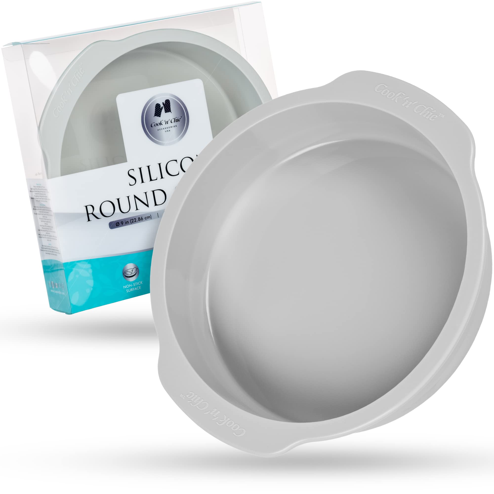 Silicone Round Cake Pan 9x2 - Non-Stick Oven Dish - Professional Bakeware Baking Mold for Cakes Pies Quiche Cheesecake - Microwa