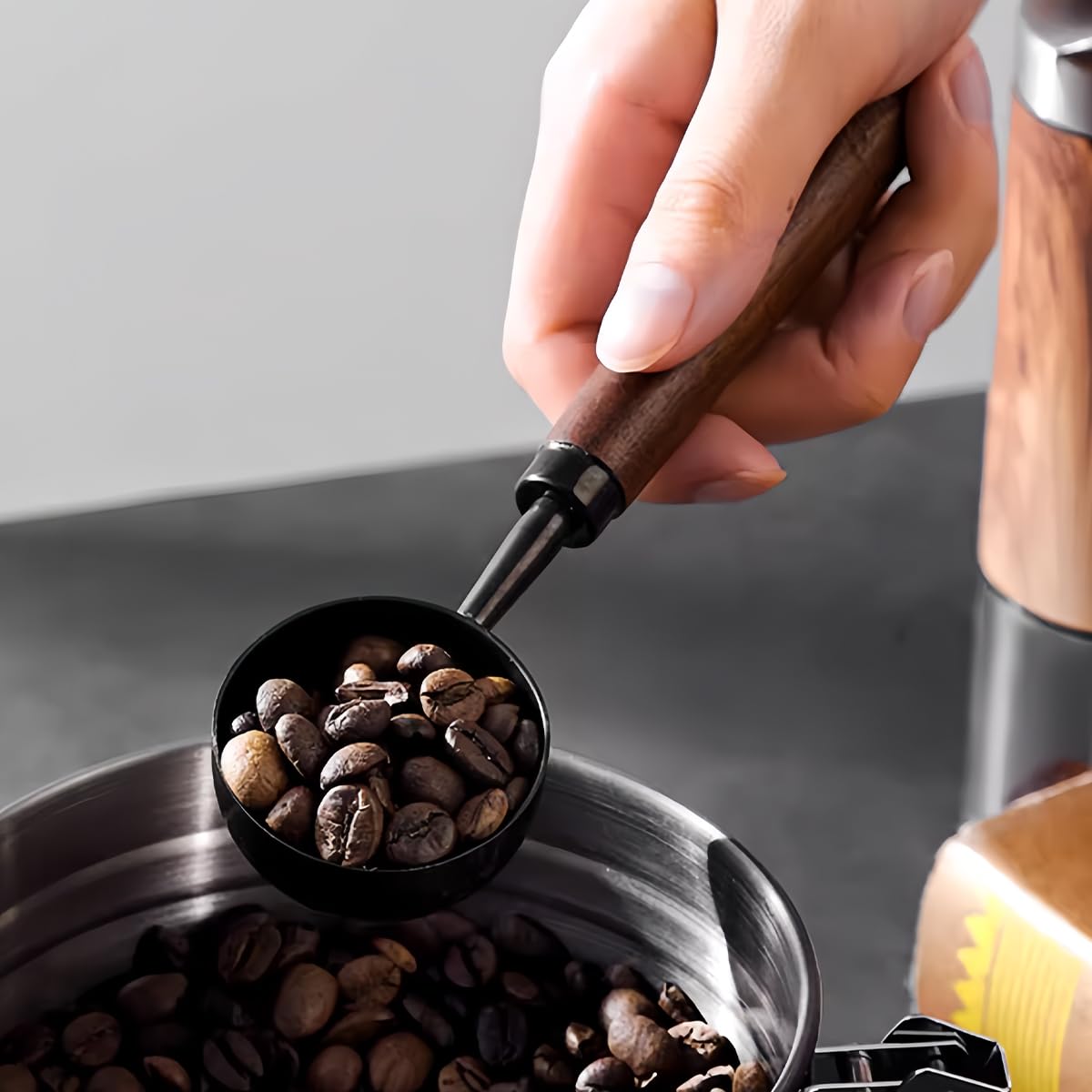 2 Pcs Coffee Scoop Vintage Coffee Measuring Spoon Retro Stainless Steel Coffee Spoon Long Wooden Handle Coffee Scoop Kitchen Ute