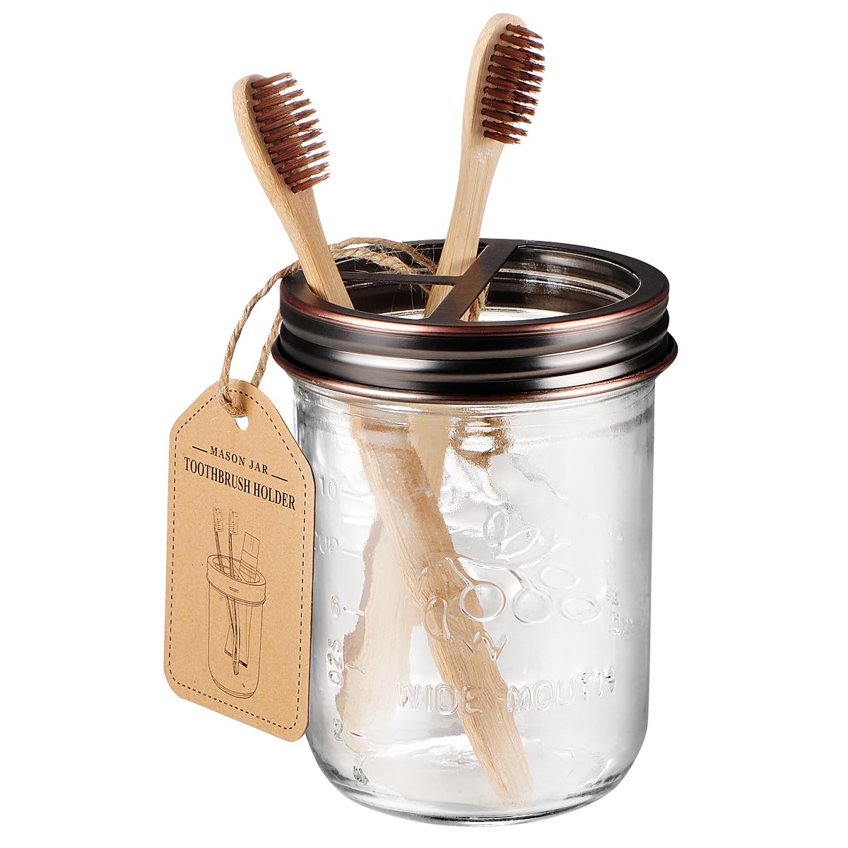 Amolliar Mason Jar Bathroom Accessories Set 4 Pcs -Lotion Soap Dispenser & 2 Qtip Holders & Toothbrush Holder - Rustic Farmhouse