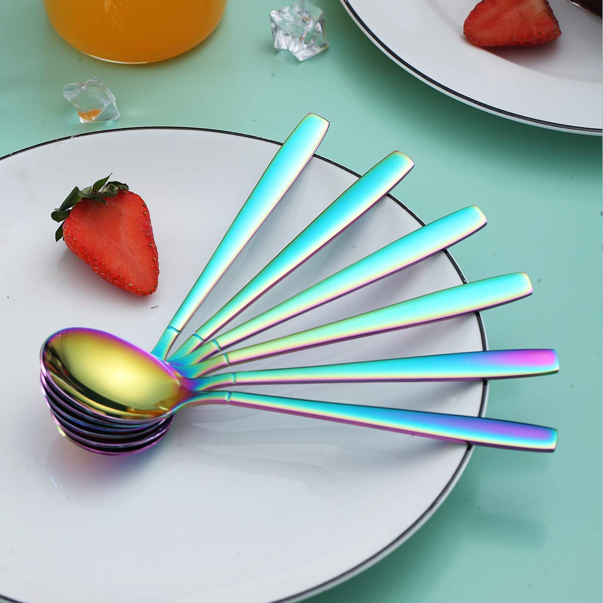 Berglander Rainbow Teaspoon, Stainless Steel Tea Spoon Dessert Spoon With Titanium Colorful Plating 6.5 Inches Pack Of 6