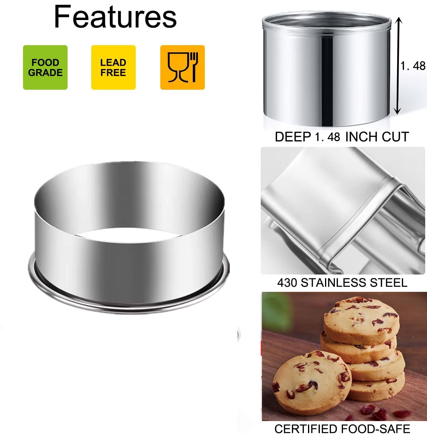 6 Pieces Round Cookie Cutters Set Circle Pastry Biscuit Cutters Stainless Steel Dumpling Cutters Cake Pastry Donut Cutters Molds