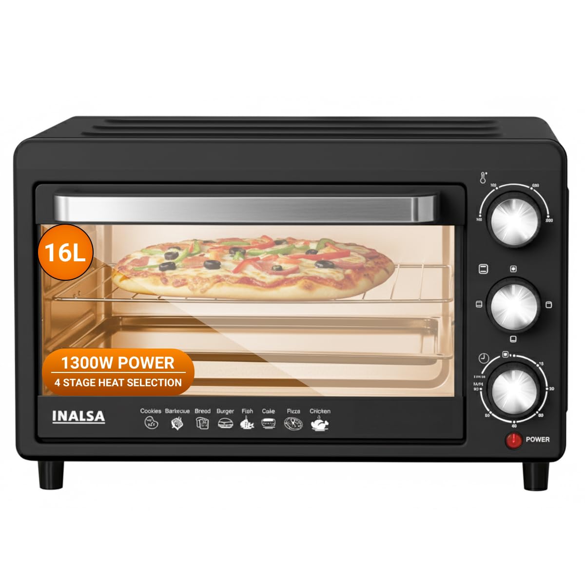Inalsa Oven Otg (16 Liters) With Temperature Selection-1300W, 4-Stage Heat Selection, Includes Baking Pan, Ss Grill Tray, Tray H