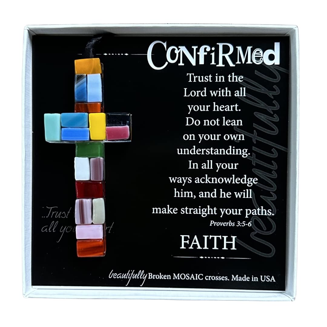 Handmade in USA Mosaic Glass Confirmation Cross for Girls or Boy - Confirmation Gift for Goddaughter/Godson/Grandson/Granddaught