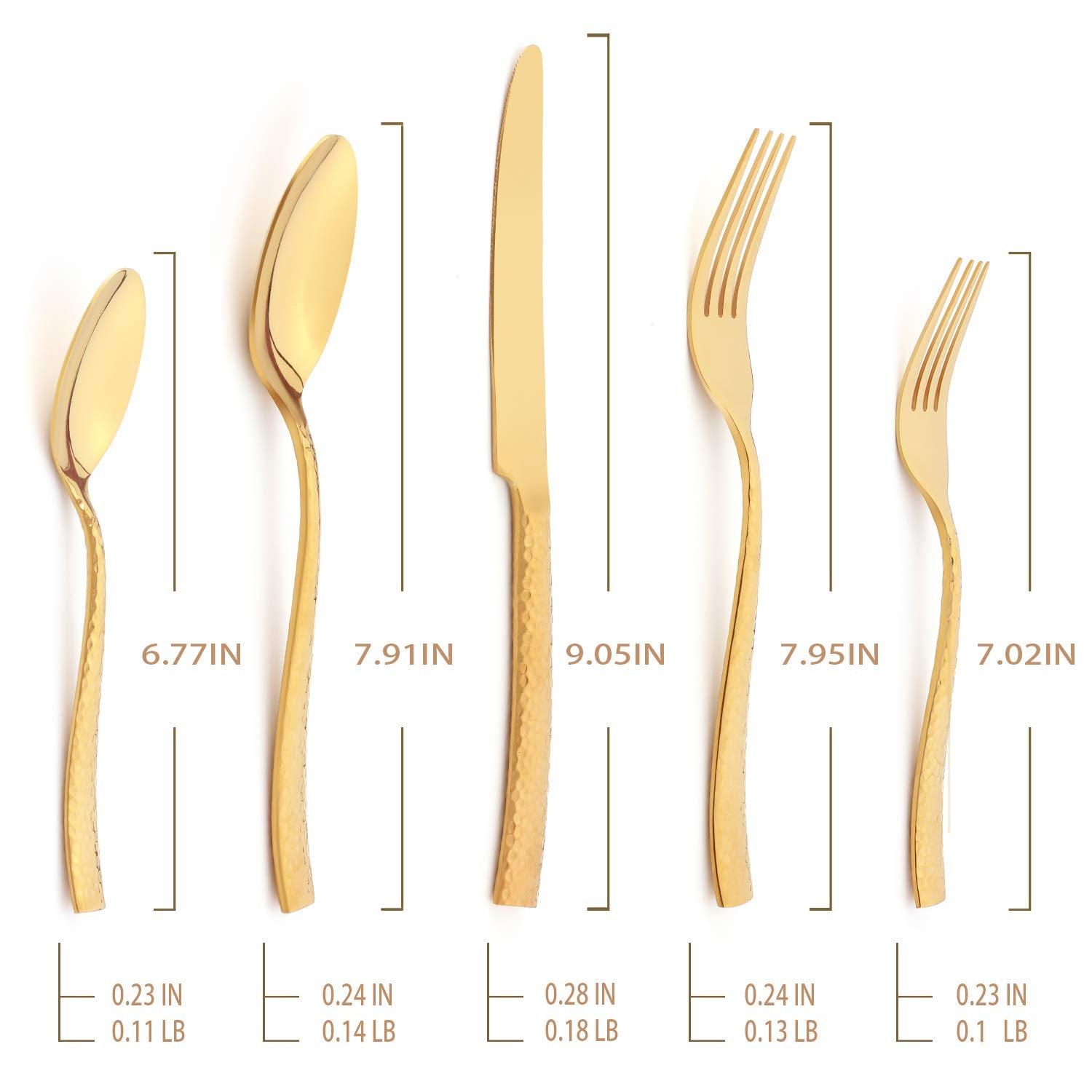 Kelenfer Gold Flatware Silverware Set 20 Piece Stainless Steel Forged Hammered Cutlery Set Service For 4