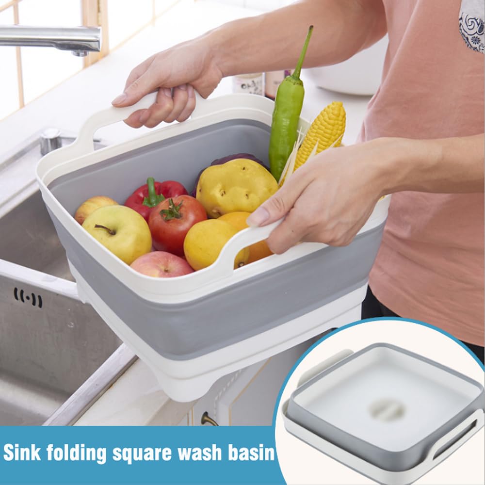 Ddluck Dish Basin Collapsible With Drain Plug Carry Handles For 9L Large Capacity, Washing Basin, Collapsible Dish Tub For Rv Si