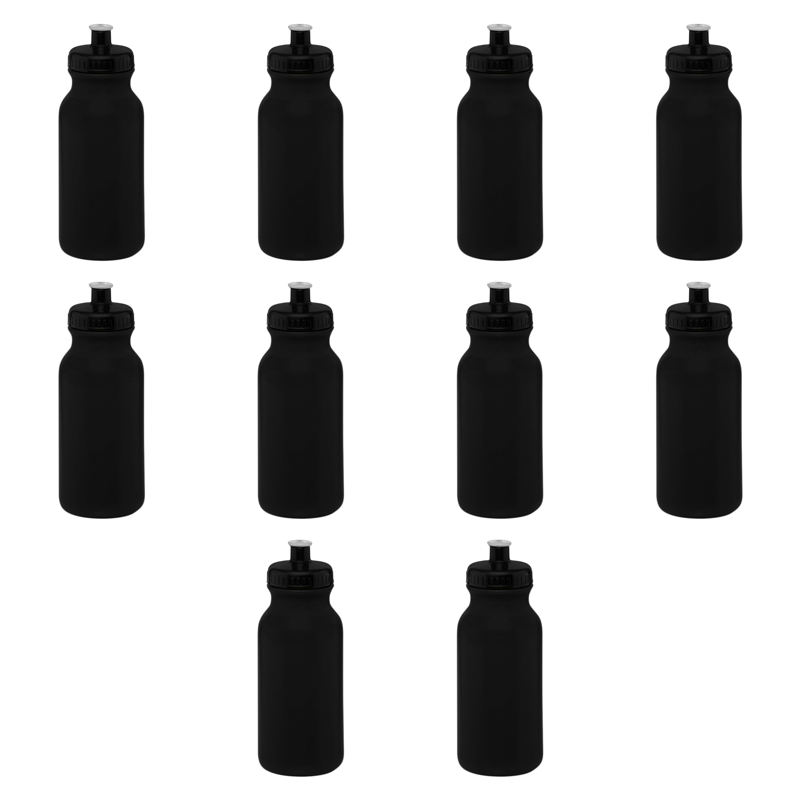 DISCOUNT PROMOS 20 oz. Water Bottles with Push Cap Set of 10, Bulk Pack - Perfect for Gym, Hiking, Camping, Outdoor Sports - Bla
