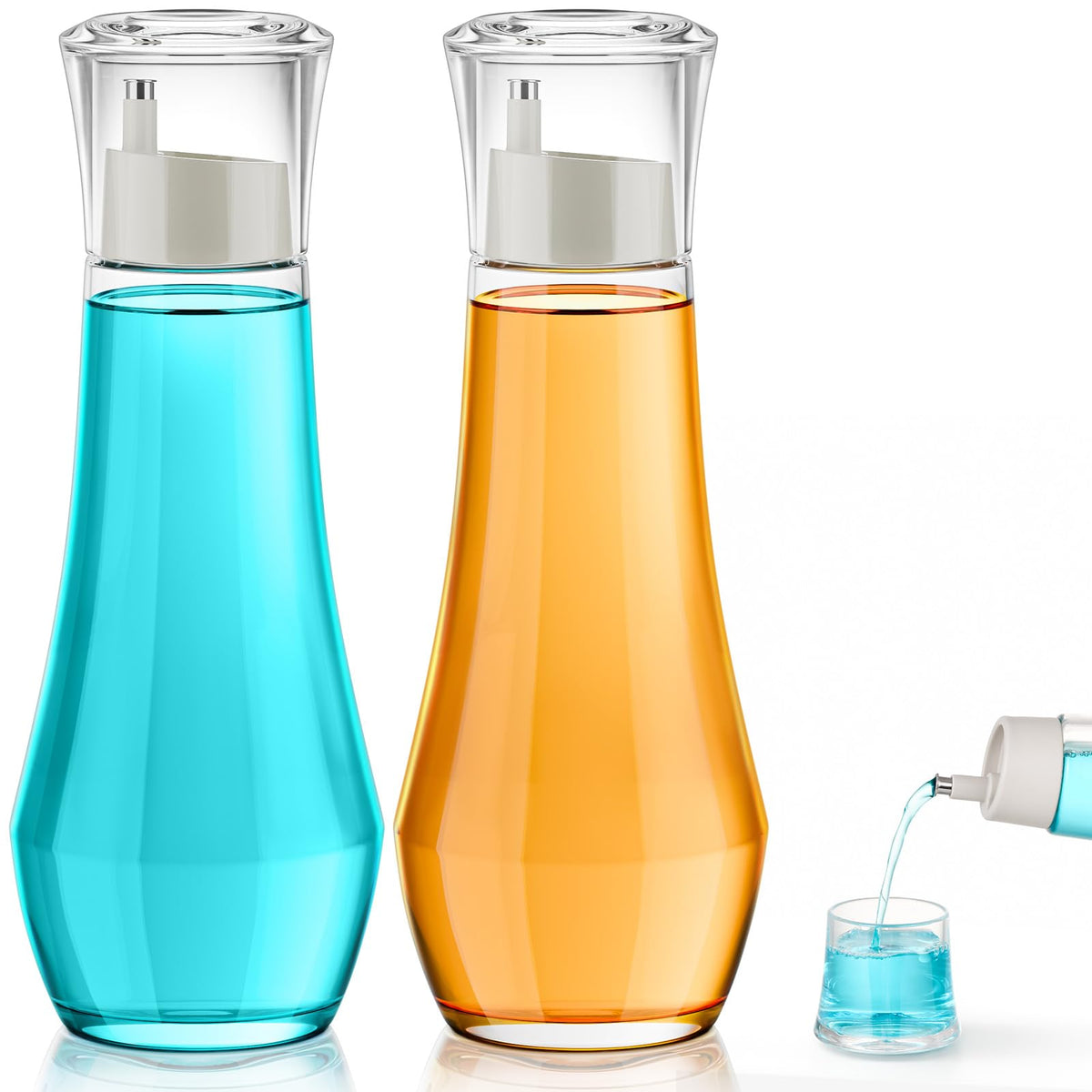Vitviti Glass Mouthwash Dispenser For Bathroom, 8.8Oz Mouth Wash Container Bottle With Lid Cup, Small Clear Refillable Mouthwash