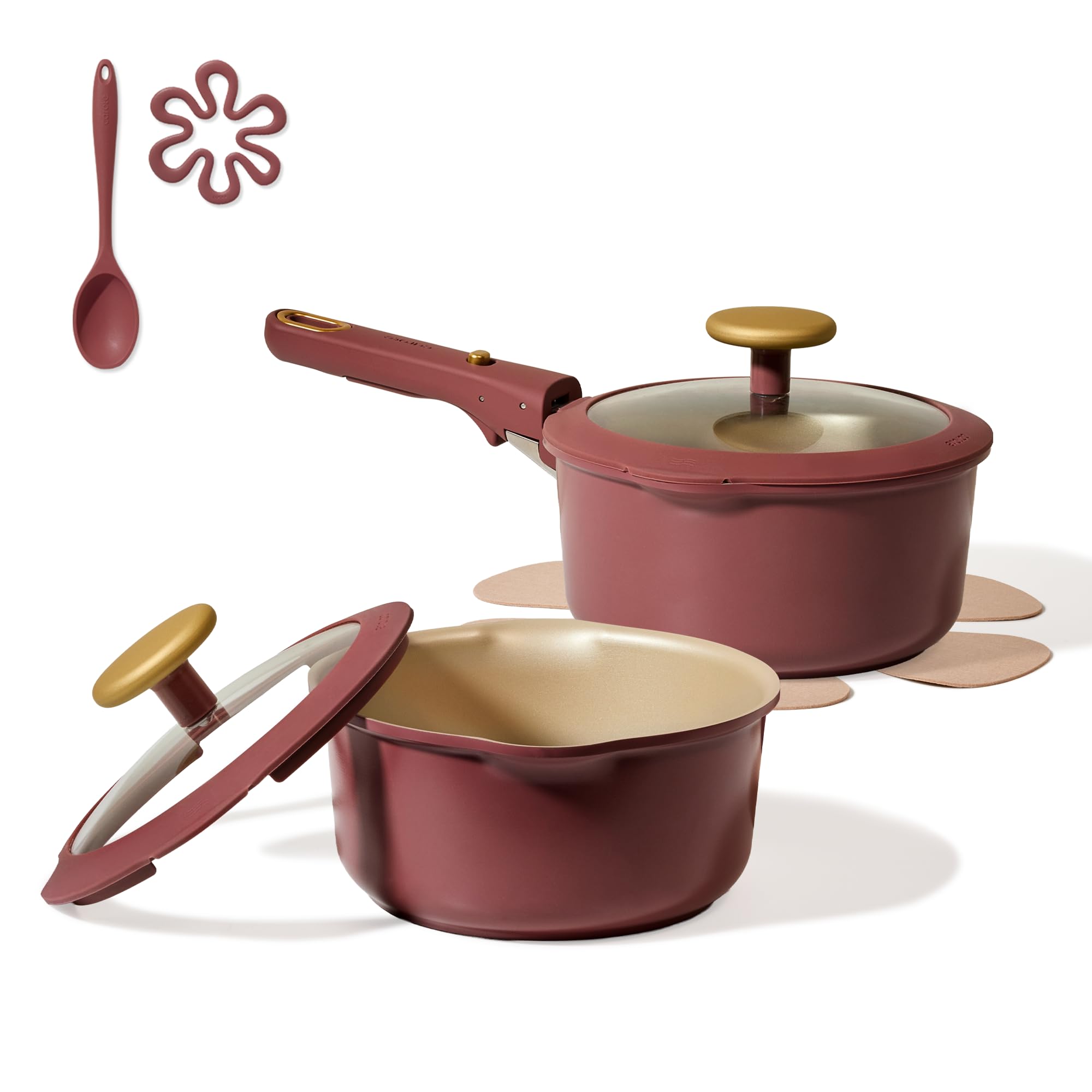 Carote 2.0Qt & 3.0Qt Titanium Nonstick Reinforced Sauce Pan Sets With Lid, Non-Stick Saucepans Cookware Set With Pour Spout With