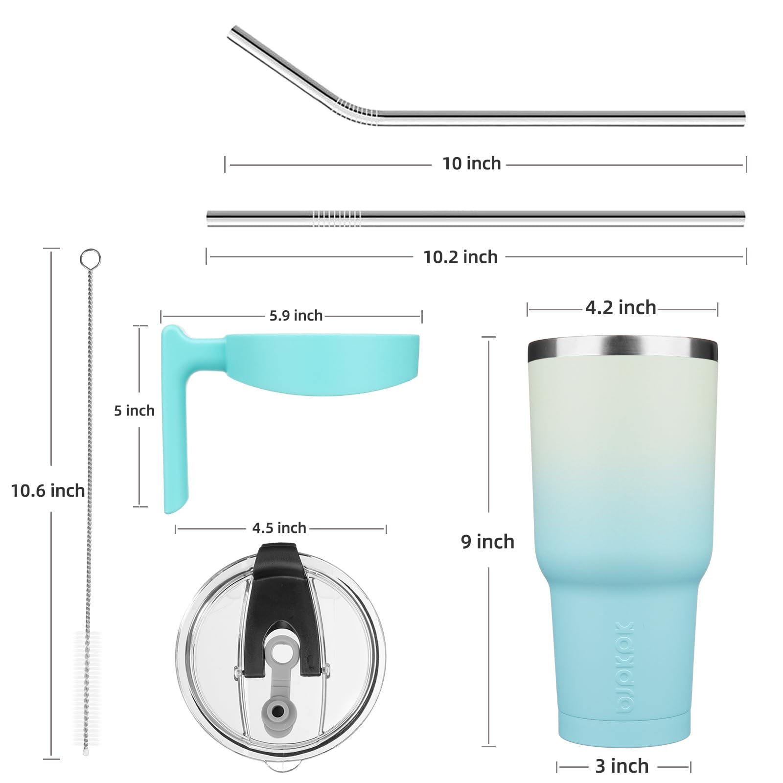 Bjpkpk 40 Oz Stainless Steel Insulated Tumbler Cups With Handle And Straw And Lid,Mint