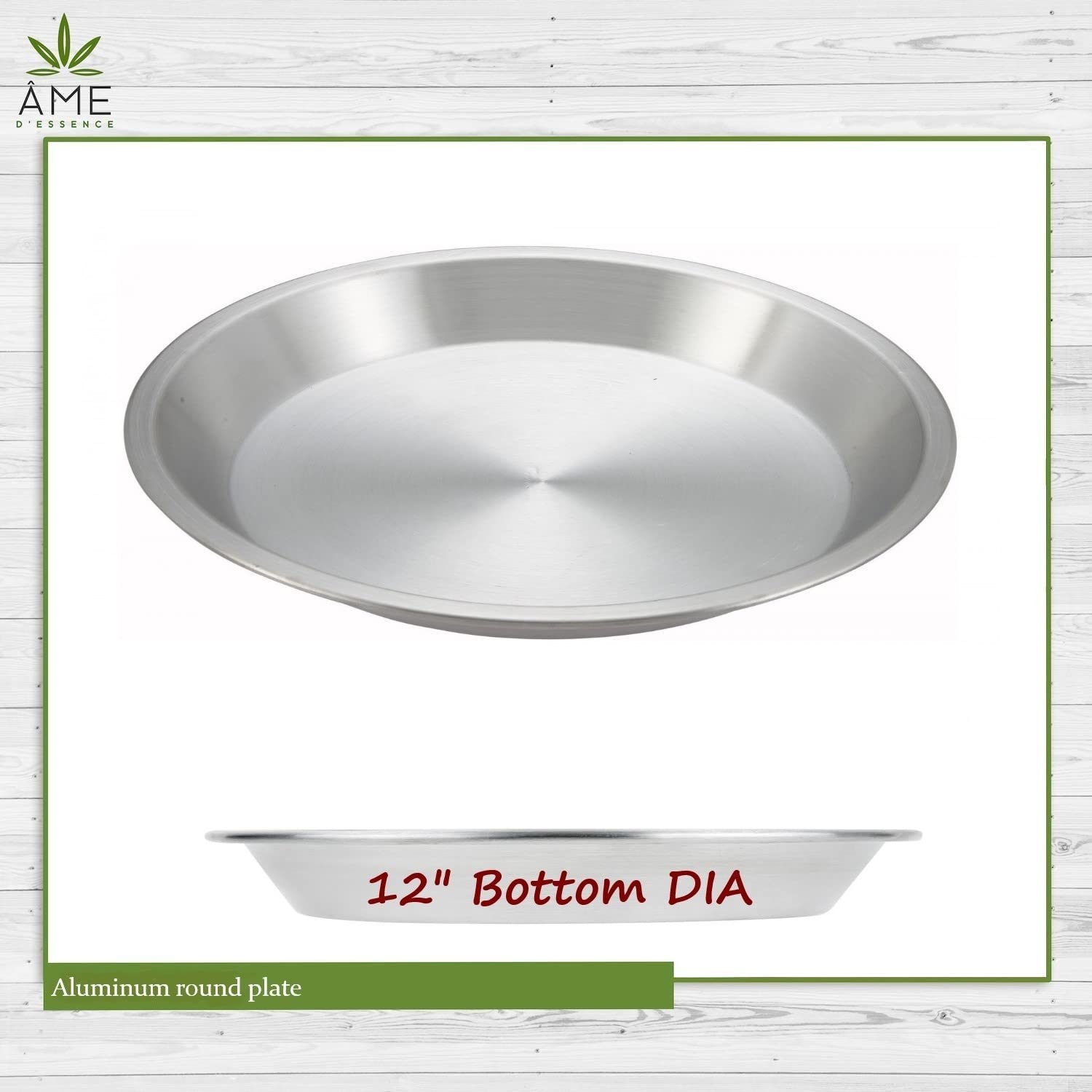 AME D'ESSENCE Aluminum Pie Pan, 12" Round, Commercial Grade, Silver