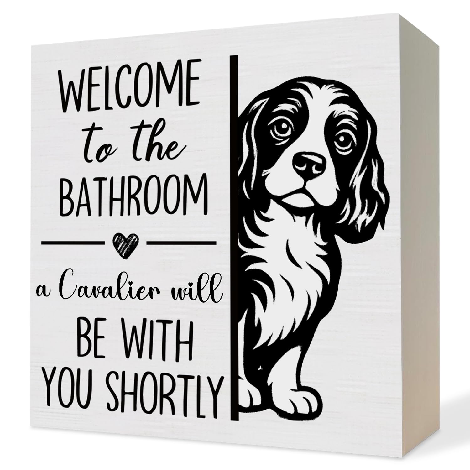 ATBWGT Cavalier Bathroom Wooden Box Sign, Dog Bathroom Decor, Cavalier King Charles Spaniel Gifts Wood Block Plaque Signs for Ba