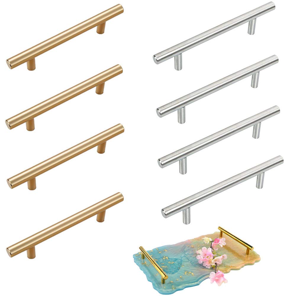 Tkocisa 8 Pieces Silicone Resin Tray Handles, Stainless Steel Resin Tray Molds Handles For Silicone Serving Tray Mold Cabinet Ki