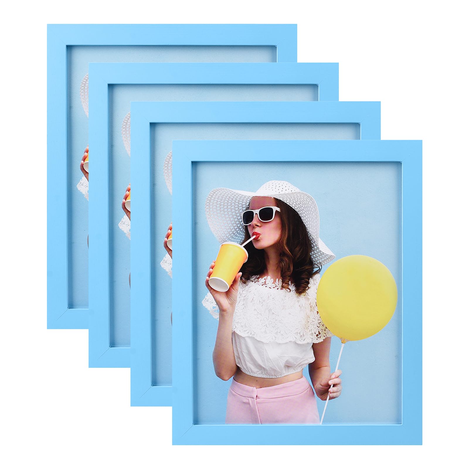 wyooxoo 8x10 Picture Frames Set of 4 Blue Made of Solid Wood Photo Frames Colorful Frame with HD Plexiglass, Wall or Tabletop Di