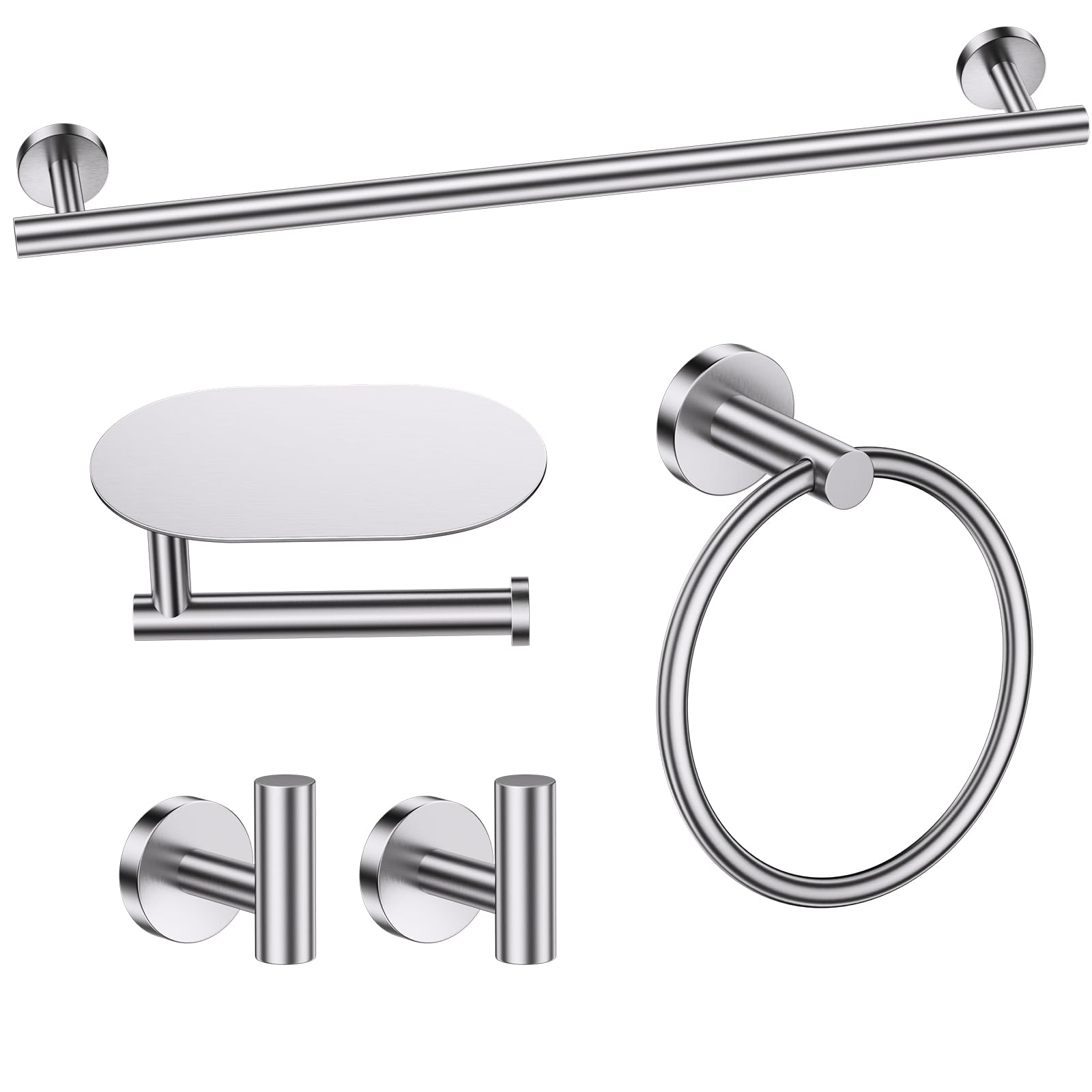 Turs Brushed 5 Piece Bathroom Hardware Set, Sus304 Stainless Steel Bath Towel Bar Set, Bathroom Towel Rack Set Wall Mounted