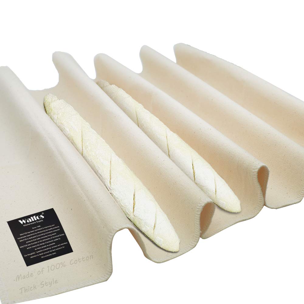 Walfos Professional Proofing Cloth, 17'' X 14'' Heavy Duty Bakers Dough Couche, Natural Cotton, Shaping Tool For Baguettes, Loav