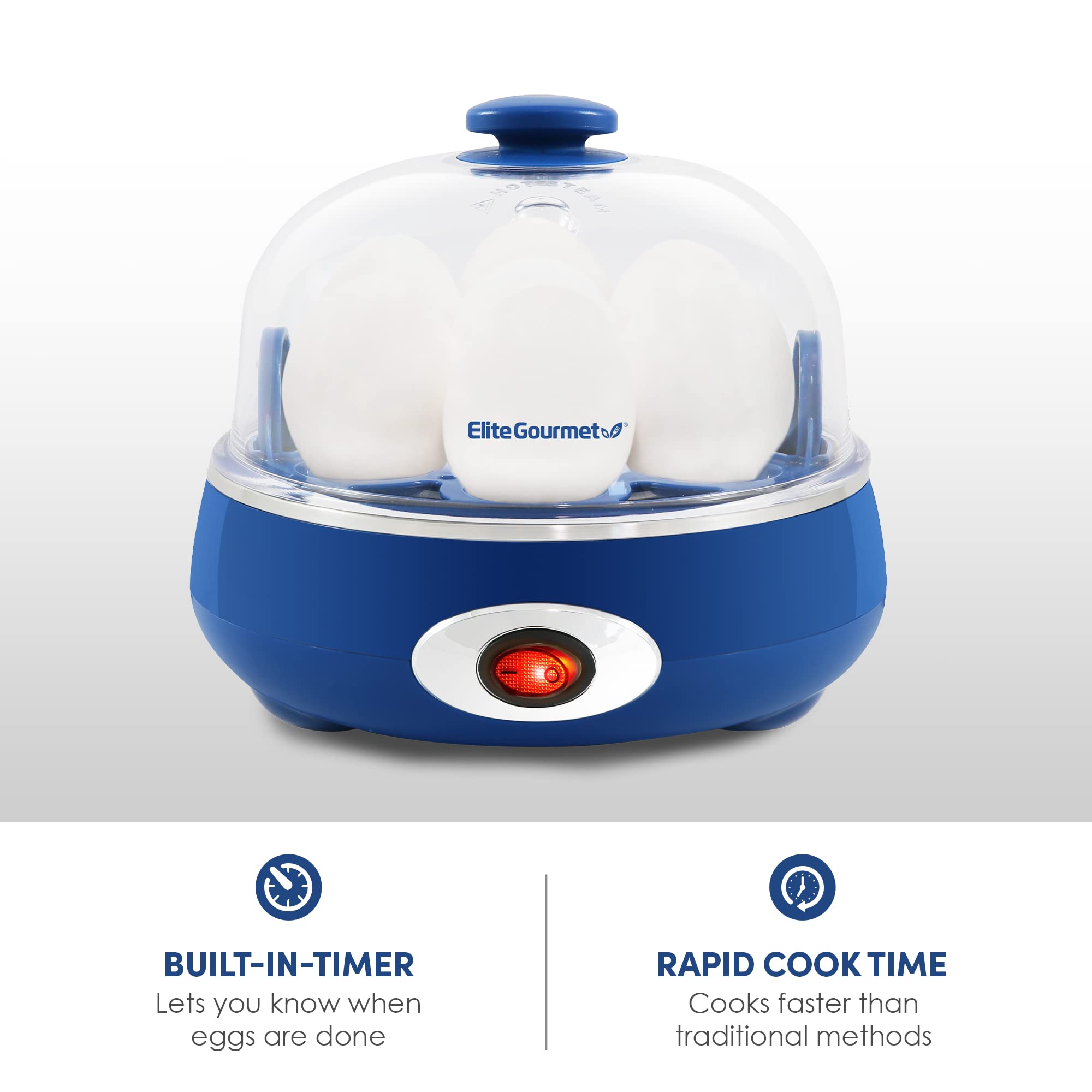 Elite Gourmet Easy Egg Cooker EGC322CBL - 7-Egg Capacity, Auto Shut-Off, BPA Free, Classic Blue