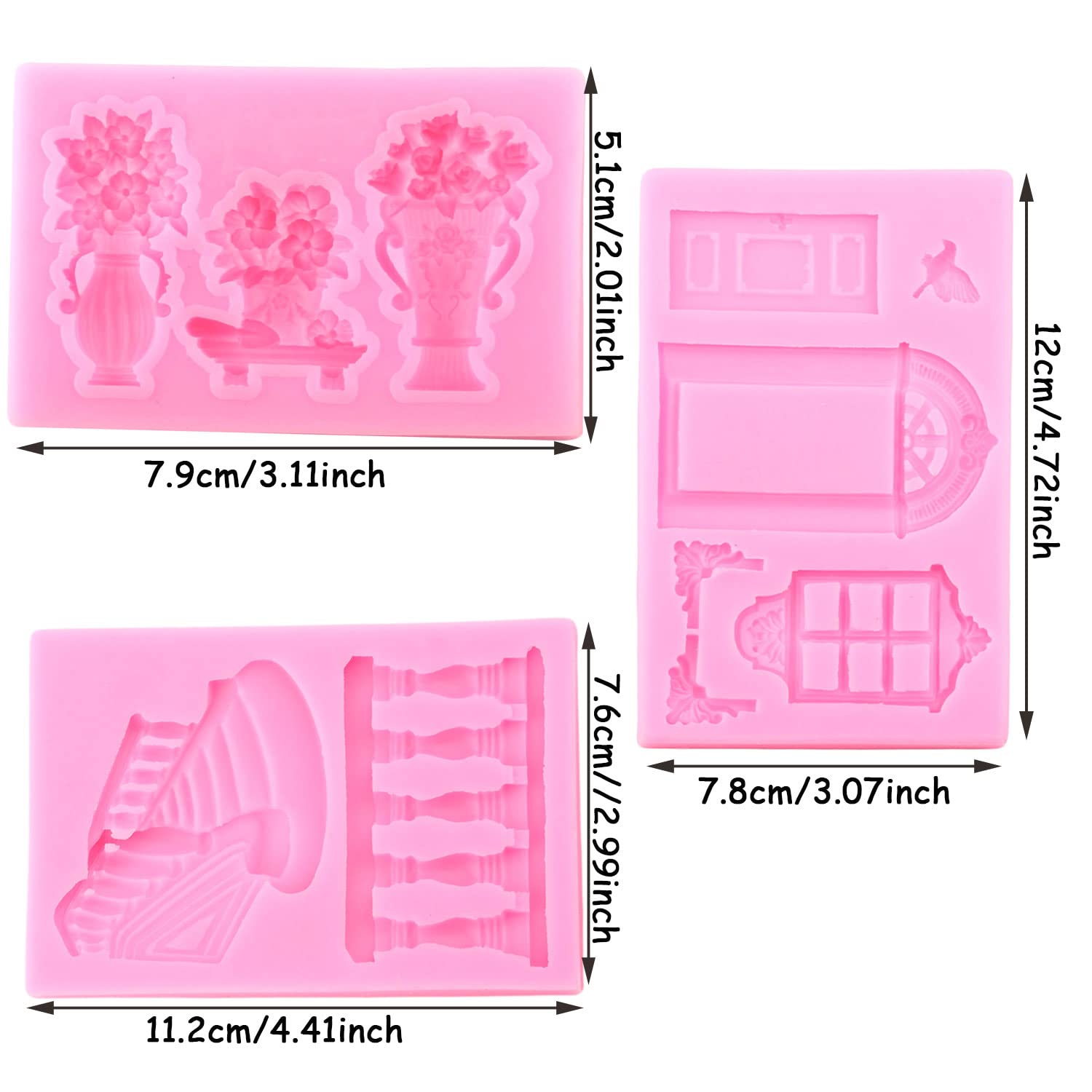 Mujiang Enchanted Vintage Fairy Garden Fairy Gnome Home Door Window Silicone Chocolate Fondant Molds Flower Bird Staircase Raili