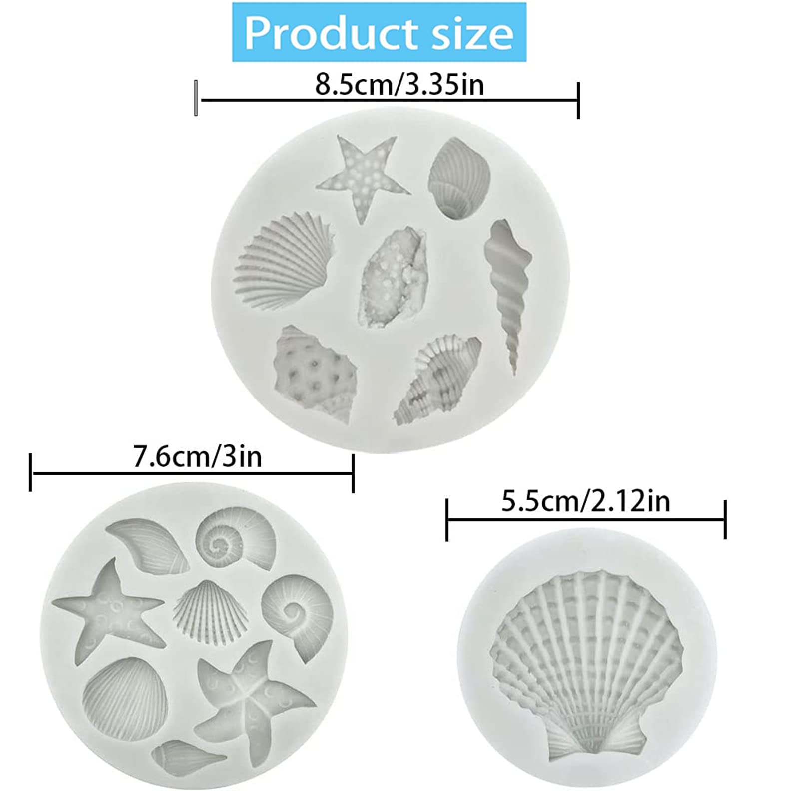 Afinsea 3 Pcs Marine Theme Cake Fondant Silicone Mold Seashell Conch Starfish Coral Baking Molds For Diy Cake Decoration Chocola
