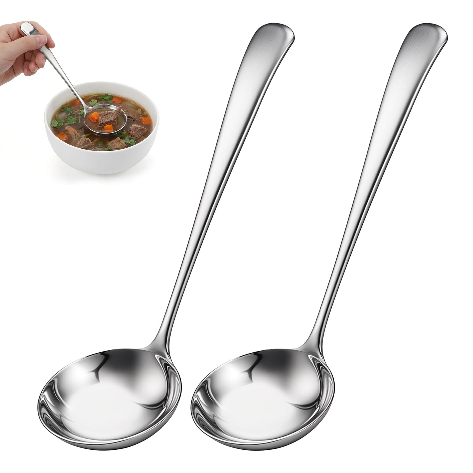JJUNW 2 Pcs Small Silver 7.9 Inch Gravy Soup Ladle, Stainless Steel Sauce Ladle Soups Spoons, Kitchen Utensil For Spooning Gravy