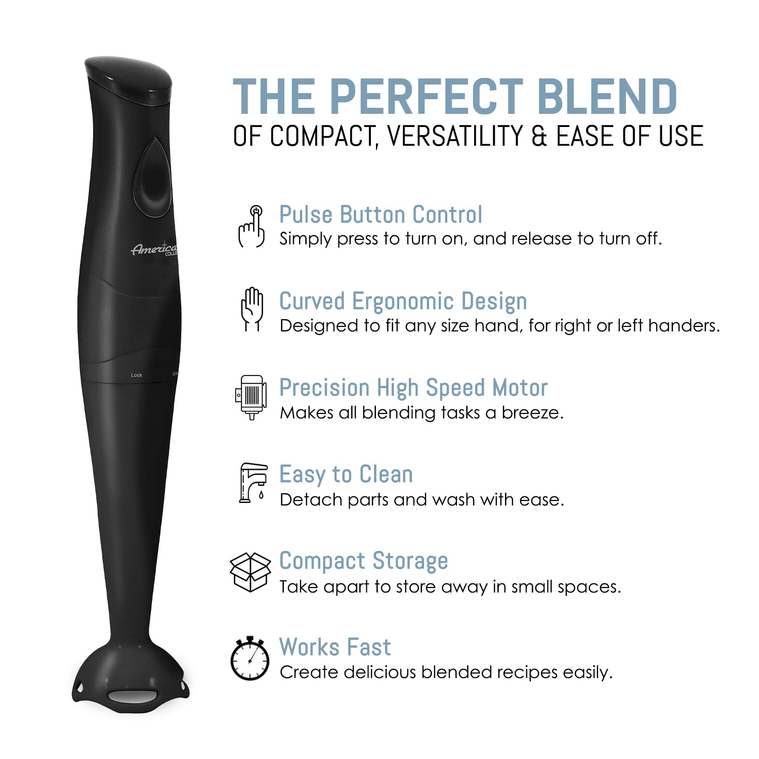 Elite Gourmet Ehb2425B Electric Immersion, Mixer, Chopper, 1-Touch Control Hand Blender, 150 Watts, Black