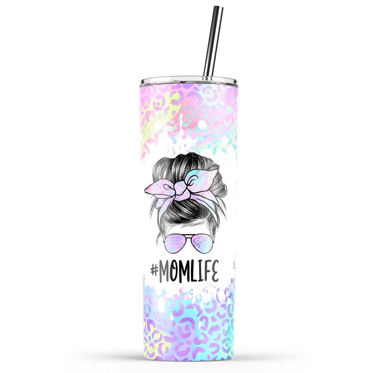 Younique Designs Iridescent Leopard Mom Coffee Tumbler With Straw And Lid, 20 Oz, Insulated Stainless Steel Skinny Tumbler For W