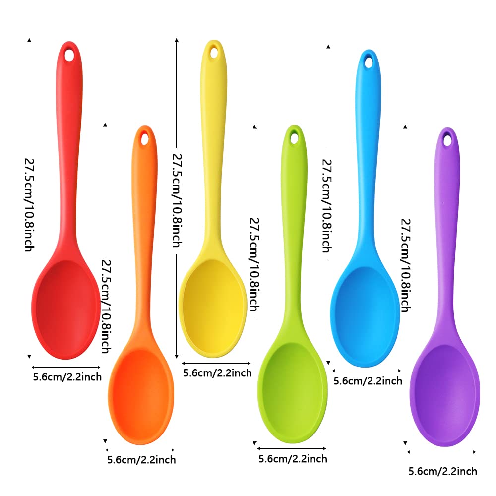Gothabach 6 Pack 10.8'' Large Silicone Spoons, Heat Resistant Silicone Basting Spoons, Non-Stick Serving Spoon For Mixing, Butte
