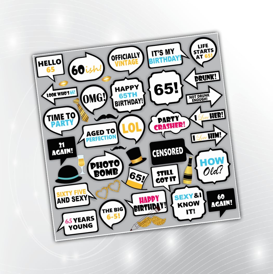 PartyStuff Birthday Theme Props  65th Birthday Props (29 Cards)