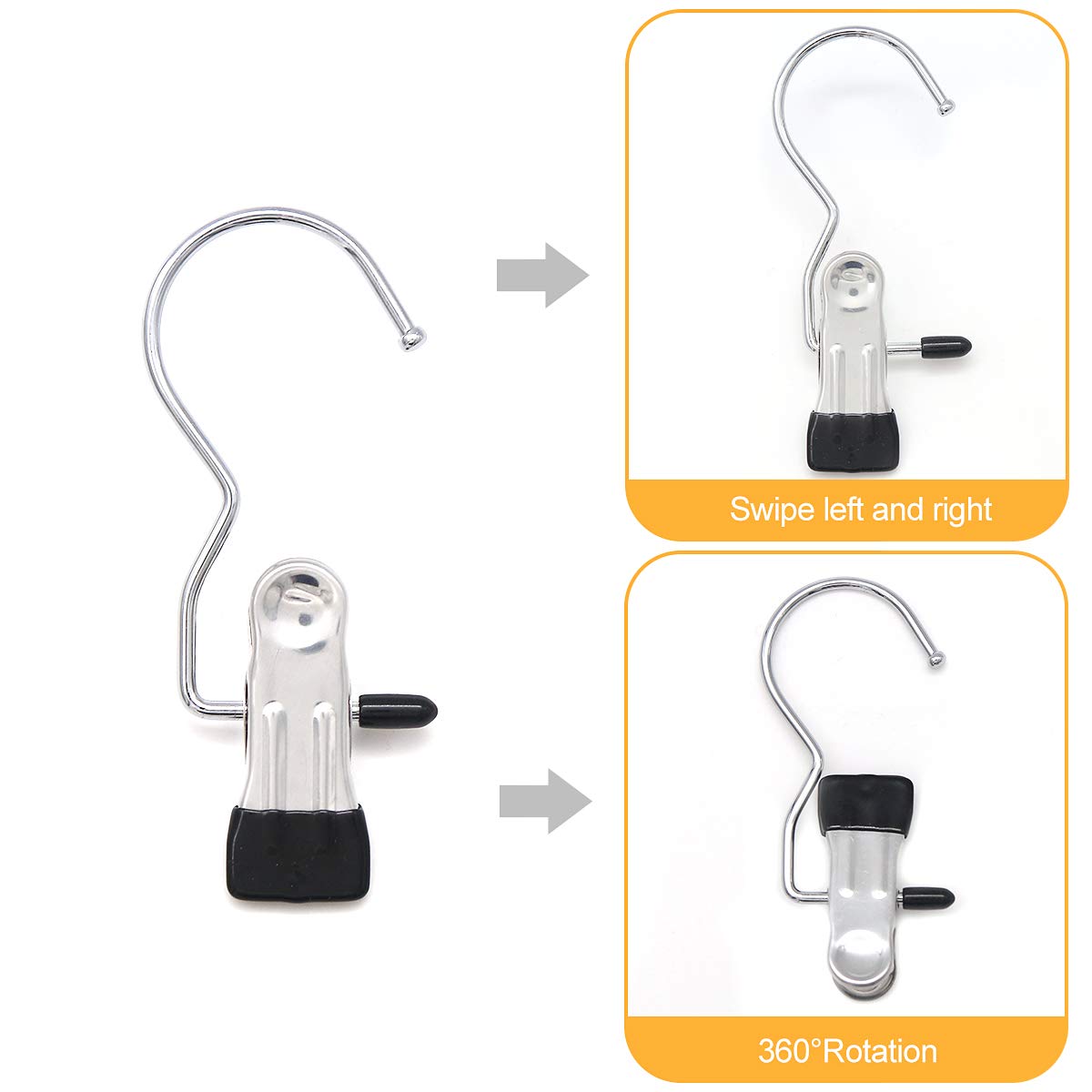 Coideal Boot Hangers Laundry Hanging Hooks Clips, 16 Pcs Stainless Steel Portable Clothespins For Drying Closet Travel (Black +