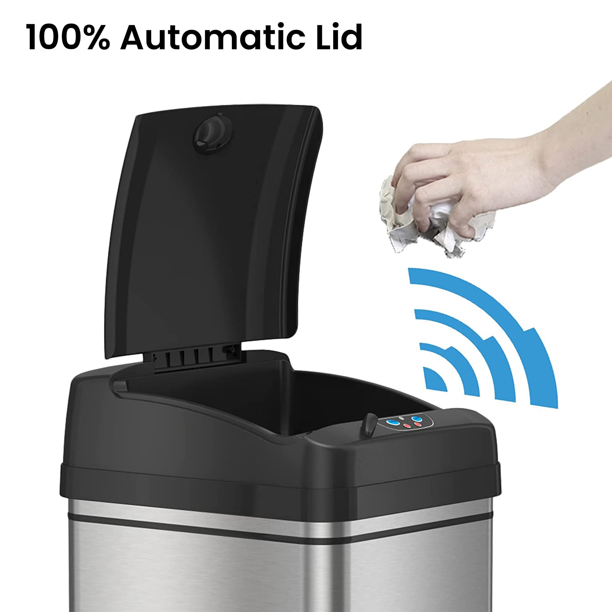 Itouchless 13 Gallon Automatic Trash Can With Odor Control System, 7 Odor Filters Included, Stainless Steel, Big Lid Opening Tou