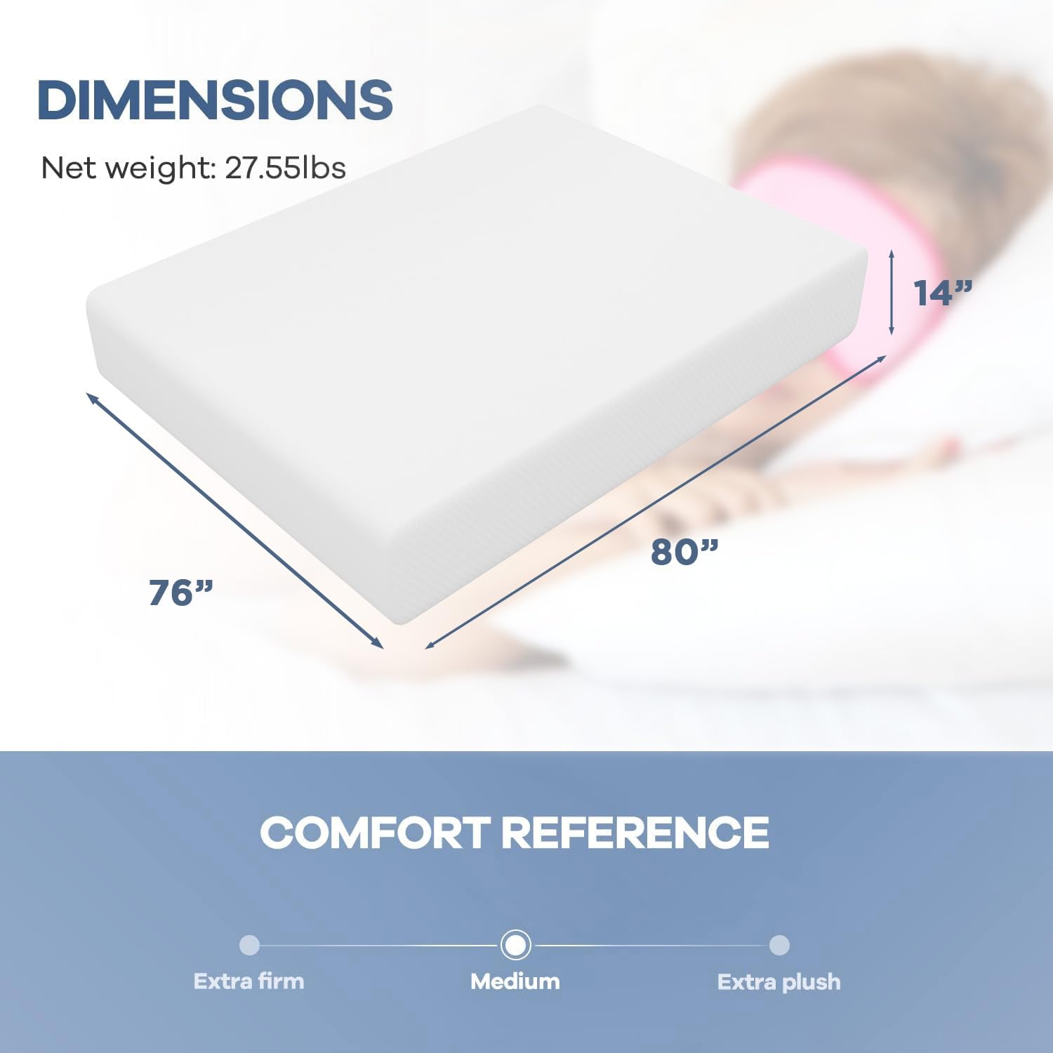 Nchanmar 14 Inch King Gel Memory Foam Mattress Pressure Relieving, Cooling Gel Foam, Certipur-Us Certified, Bed-In-A-Box, White