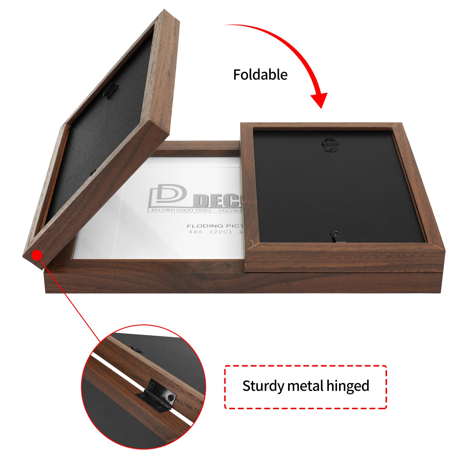 DECOCIAGA Hinged 3 Picture Frame 4x6 & 5x7 Folding Collage Photo Frames Multiple Wooden Desk Picture Frames with Mat for Office