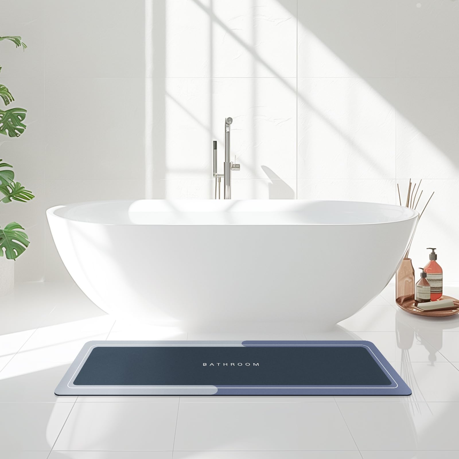 Deparnit Bath Mat Rug, Rubber Non-Slip Quick Dry Bathroom Rugs, Super Absorbent Bath Mat, Thin Floor Shower Mat Fit Under Door,