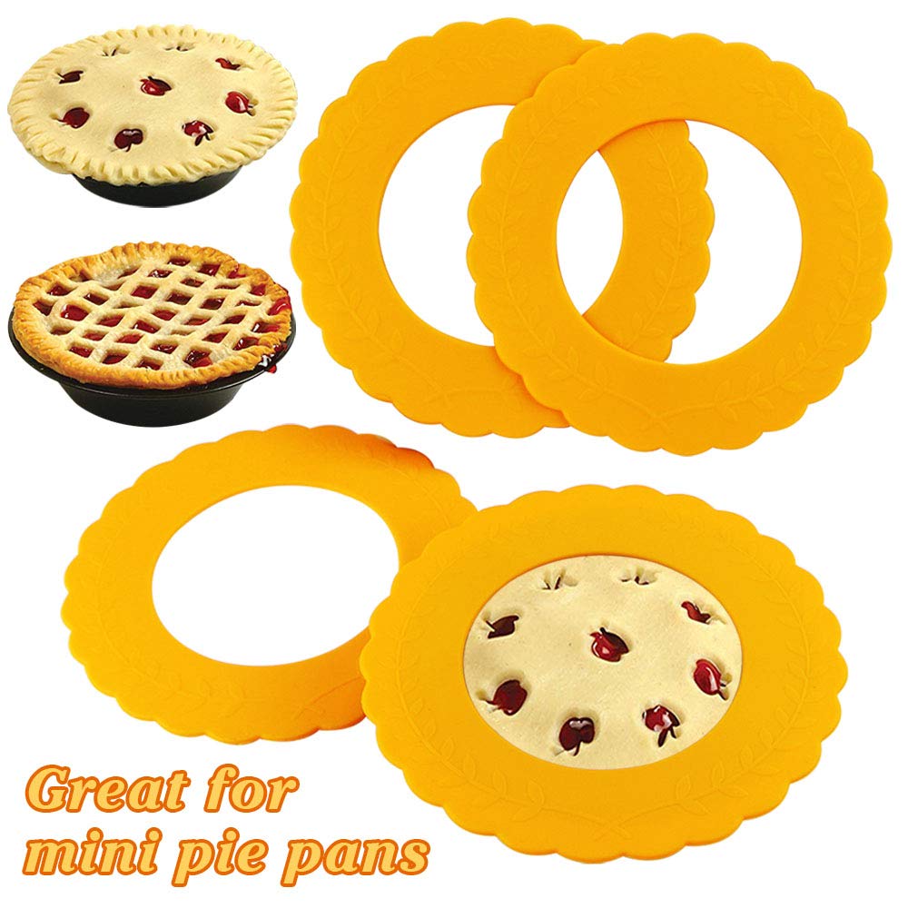 Webake Mini Silicone Pie Shield 4 Pack - BPA Free, Fits 5”-6” Rimmed Pie Dishes, Yellow, Model B07ZYY1ZJ8_CA NARF