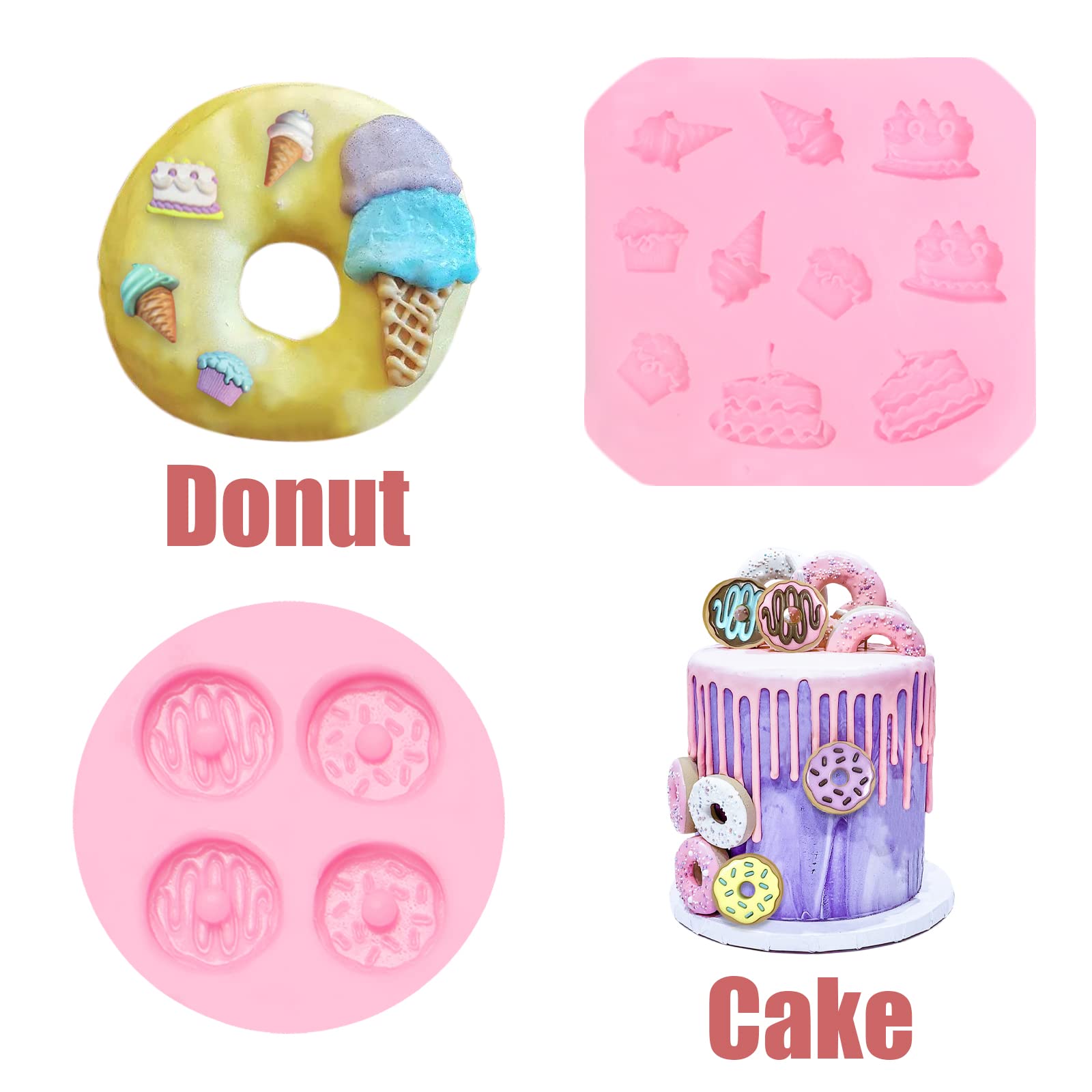 Ice Cream Donut Candy Cake Shapes Silicone Molds 5 Pcs, Fruit Blueberry Mulberry Fondant Mold For Chocolate Cake Decoration Cupc